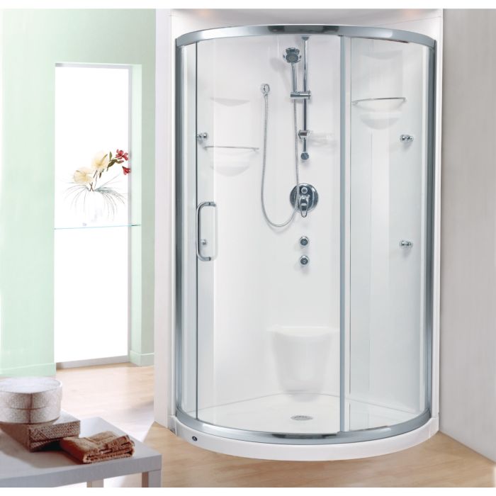 Porte de douche coulissante Baden 36 x 36 x 73 po, 6 mm pour installation en coin avec verre clair et fini chrome