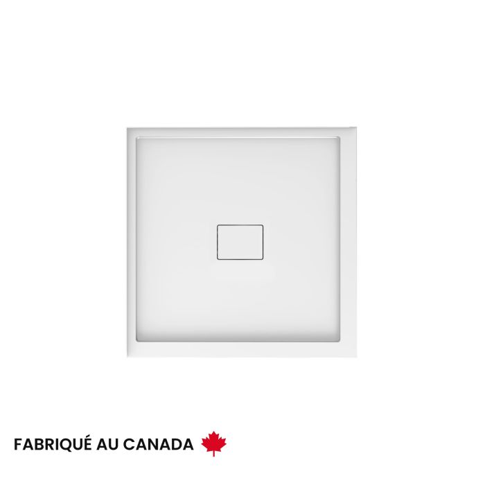 Base de douche Cache 3636 blanche en coin gauche en acrylique avec drain central