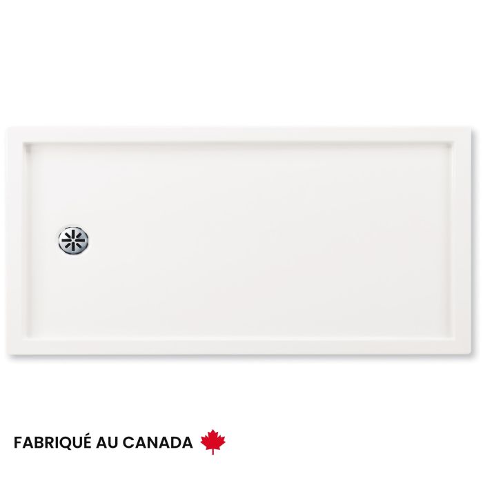 Base de douche Zen 6030 blanche pour alcôve en acrylique avec drain à gauche