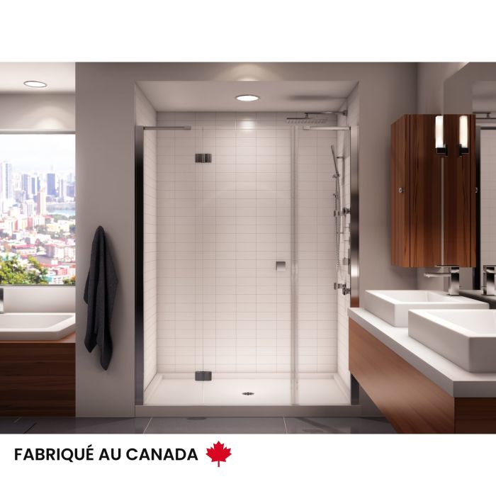 Base de douche Zen 6036 blanche pour alcôve en acrylique avec drain central