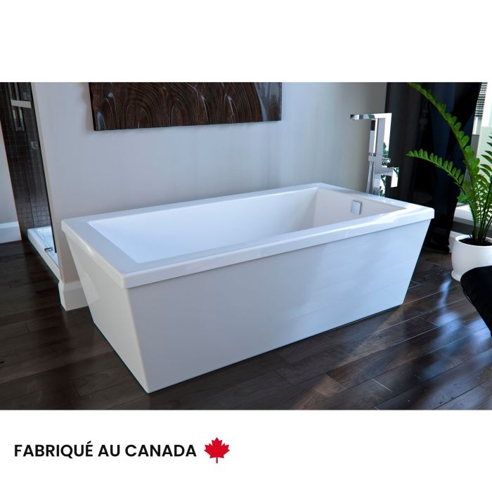Baignoire autoportante Amétys 3666 AFR blanche en acrylique avec drain réversible, appui-bras et système Activ-Air