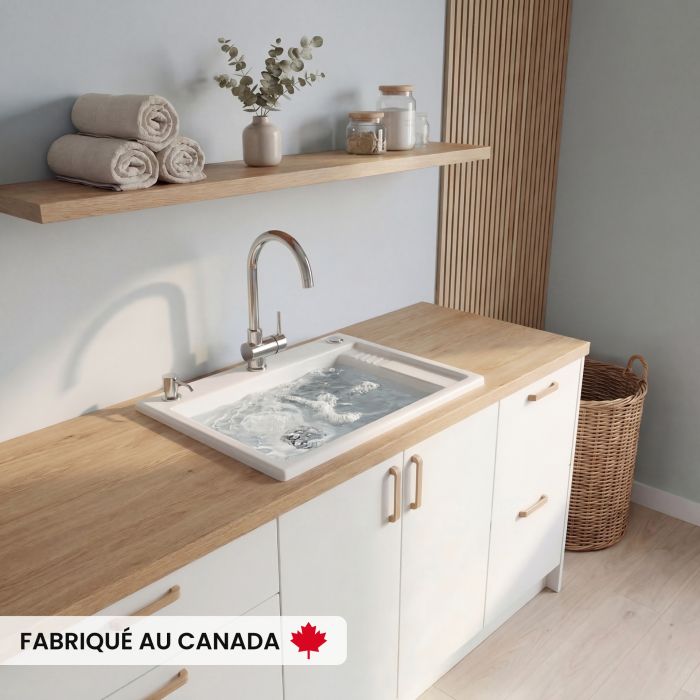 Cuve de lavage simple sur plan Eco 2420 avec système Activ-Air alcôve blanc en acrylique