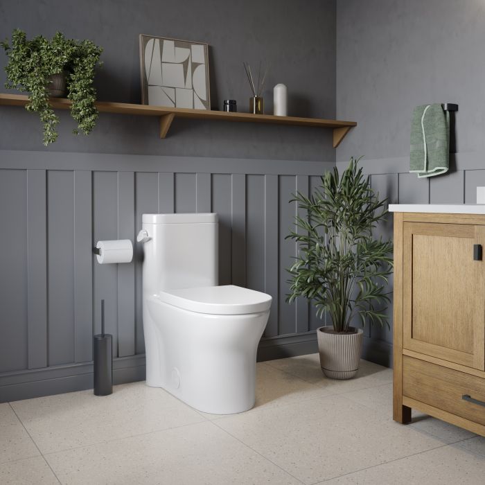 Toilette Florence une-pièce à chasse latérale 4, 8 L en blanc