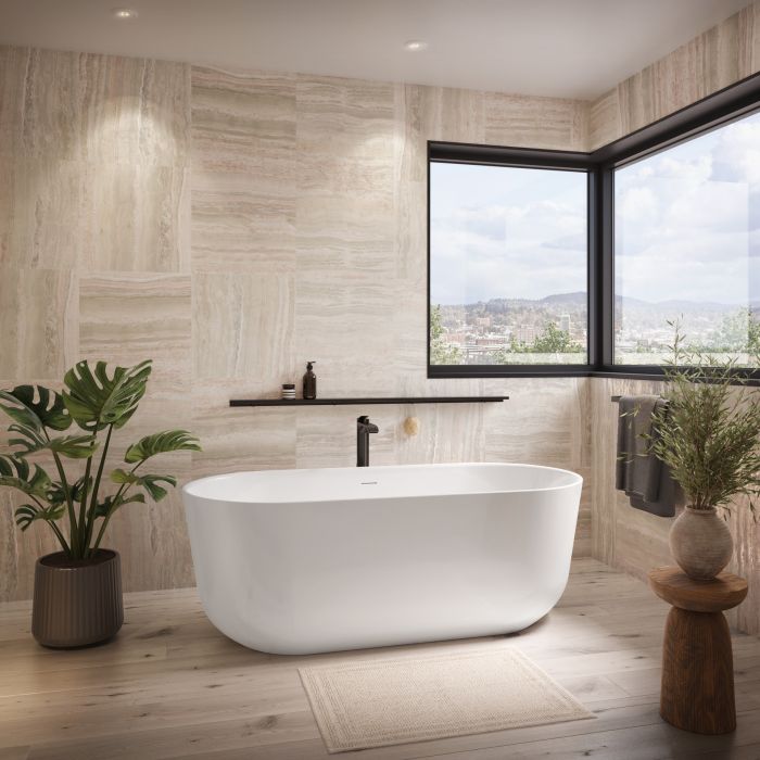 Baignoire autoportante Haarlem 6730 AFR blanche en acrylique avec drain central