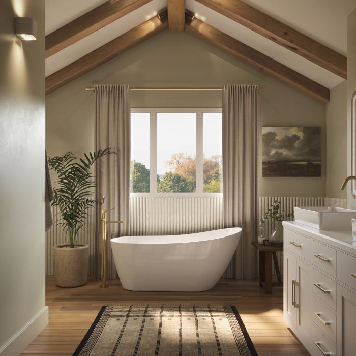Baignoire autoportante Liege 5928 AFR blanche en acrylique avec drain reversible