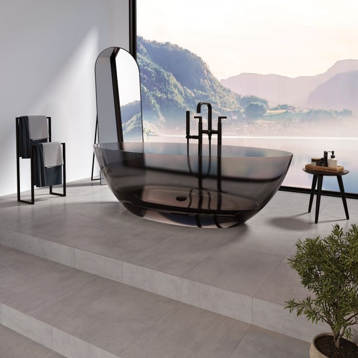 Baignoire autoportante Mosta 6732 AFR noir en résine avec drain central