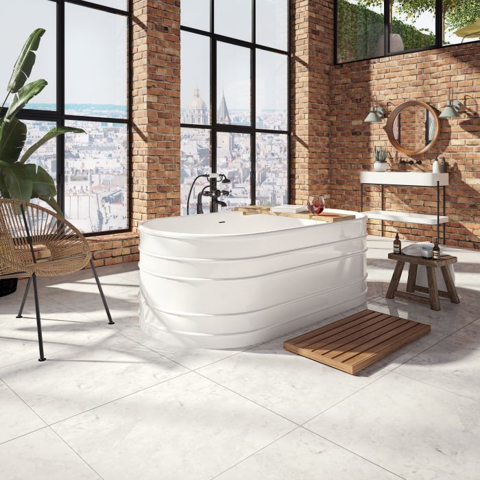 Batumi 6731 AFR Bain autoportante blanc en acrylique avec drain central