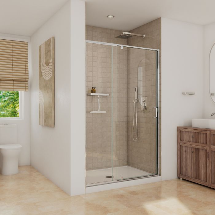 Douche Belaya Porte de à pivot 44-48 x 72 po, 6 mm pour installation en alcôve avec verre clair et fini chrome