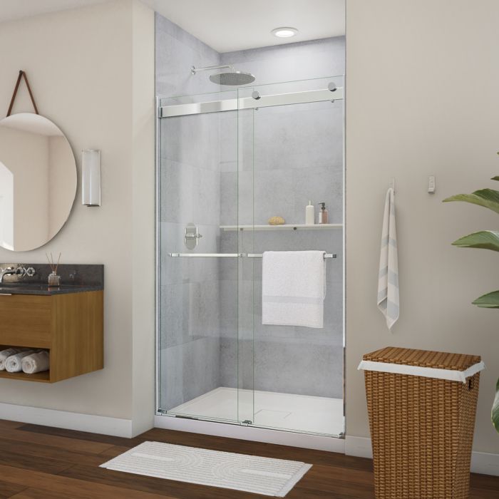 Douche Barena Porte de bidirectionnelle 44-48 x 76 po, 8 mm pour installation en alcôve avec verre clair et fini chrome