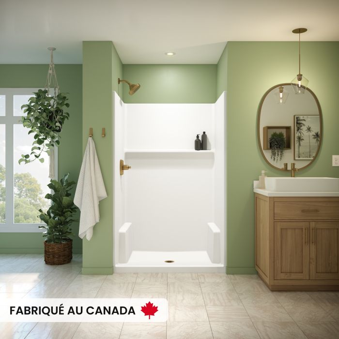 Douche Galatea SH4834X AFR blanche une pièce pour alcôve en AcrylX™ avec drain central