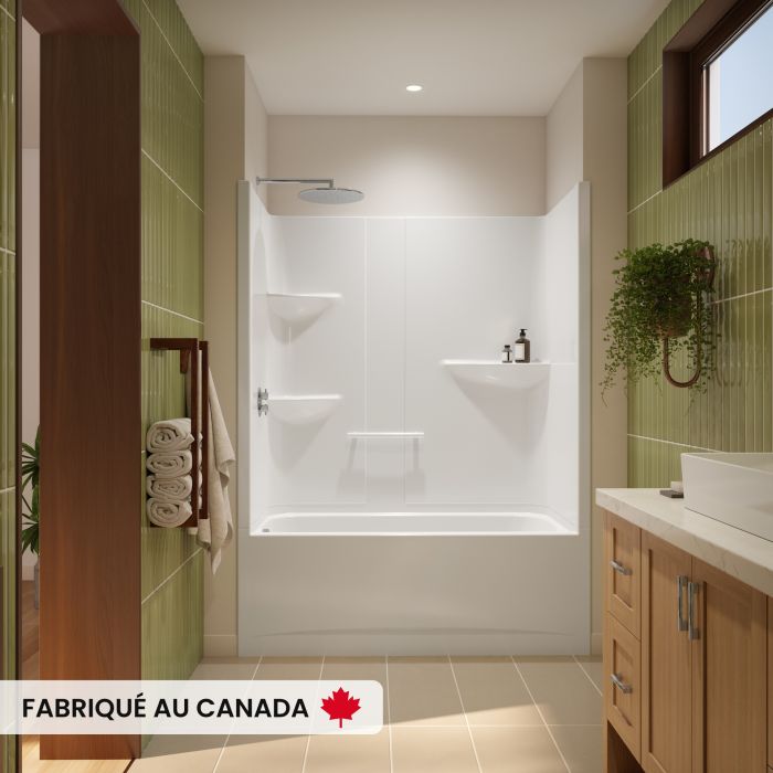 Baignoire-douche Astley TS-6032 blanche une pièce pour alcôve en acrylique avec drain à gauche