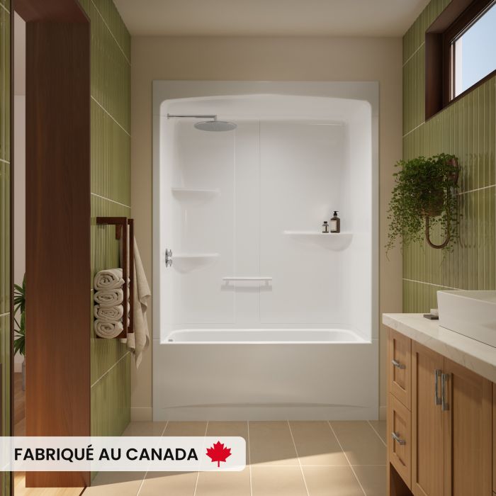 Baignoire-douche Astley TSR-6032 blanche une pièce pour alcôve en acrylique avec drain à droite