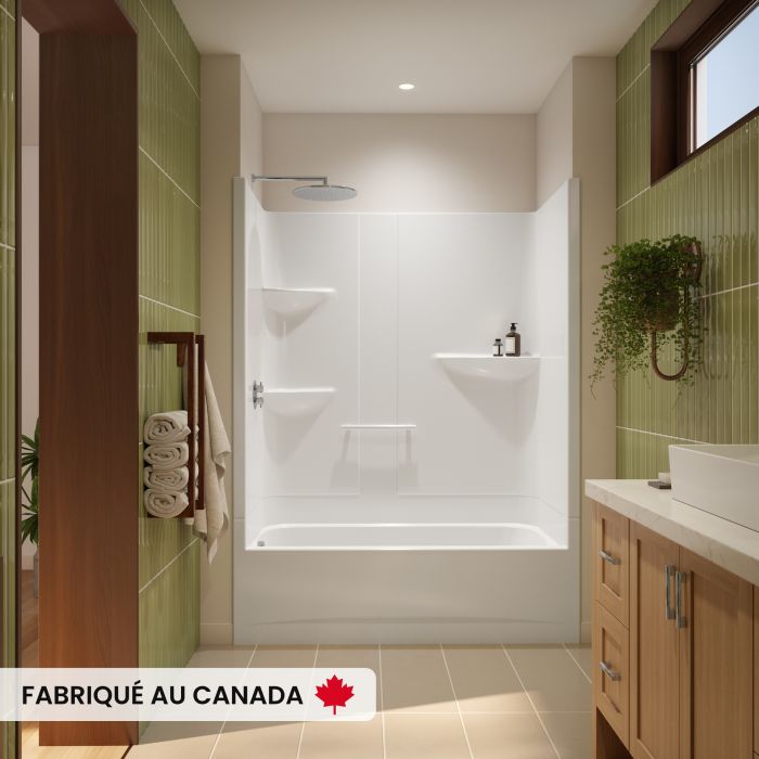 Baignoire-douche Astley Access TS-6032 AFR blanche une pièce pour alcôve en acrylique avec drain à gauche