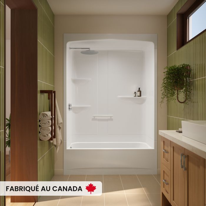 Baignoire-douche Astley Access TSR-6032 AFR blanche une pièce pour alcôve en acrylique avec drain à droite