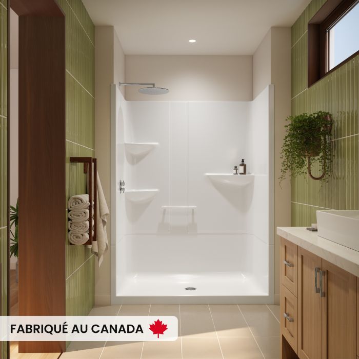 Douche Astley SH-6034 blanche une pièce pour alcôve en acrylique avec drain central