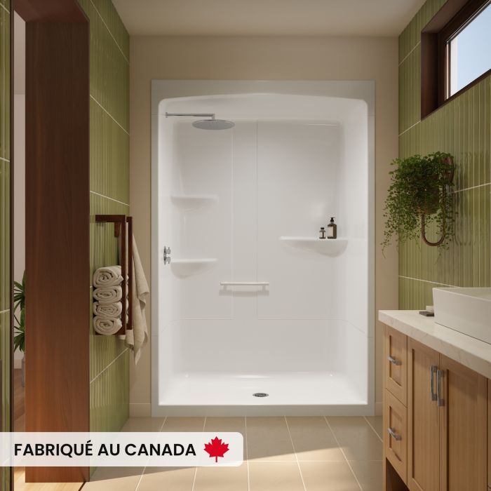 Douche Astley SHR-6034 blanche une pièce pour alcôve en acrylique avec drain central