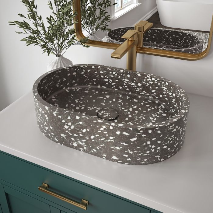 Lorna lavabo ovale gris en terrazzo
