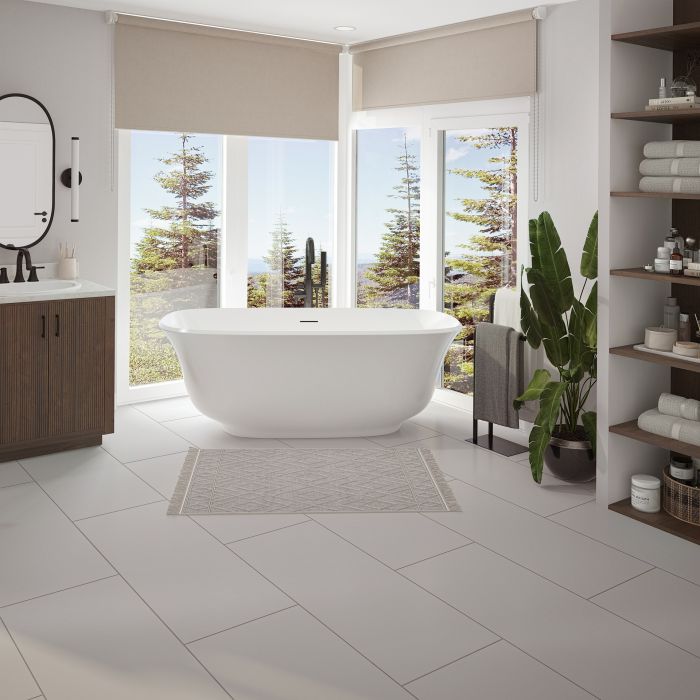 Baignoire autoportante Arta 6731 blanche en acrylique avec drain central