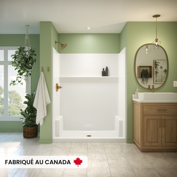Douche Galatea SH6034 blanche une pièce pour alcôve en AcrylX™ avec drain central