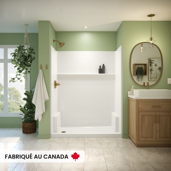Douche Galatea SH6030 blanche une pièce pour alcôve en AcrylX™ avec drain à gauche
