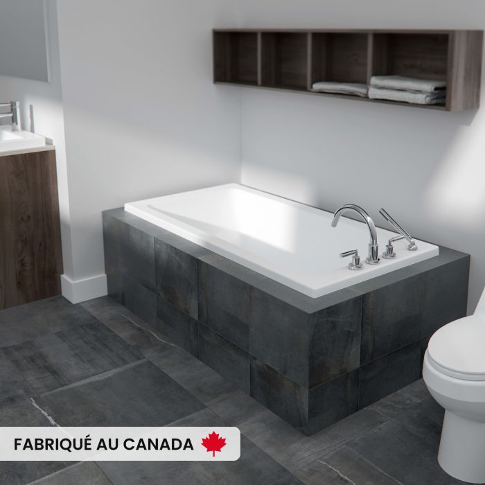 Pia 3060 AFR Baignoire blanche podium en acrylique avec drain réversible et système Tourbillon