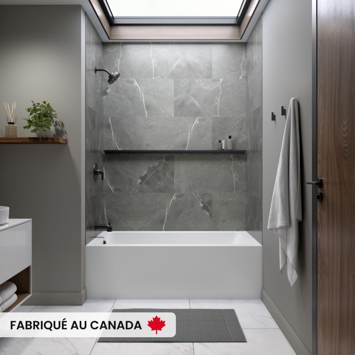 Pia 3060 BJI AFR Baignoire blanche alcôve en acrylique avec drain à gauche et système Tourbillon