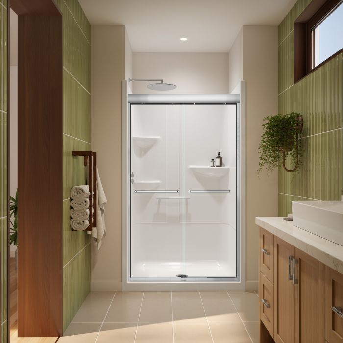 Douche Misca Porte de bidirectionnelle 40-44 x 71 po, 6 mm pour installation en alcôve avec verre clair et fini chrome