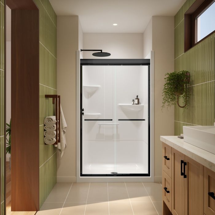 Douche Misca Porte de bidirectionnelle 40-44 x 71 po, 6 mm pour installation en alcôve avec verre clair et fini noir mat