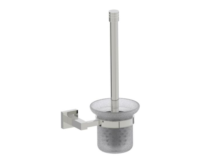 montage muraled ensemble brosse de toilette with verre givré LONDON 248610 nickel poli