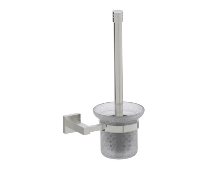 montage muraled ensemble brosse de toilette with verre givré LONDON 248610 nickel brossé