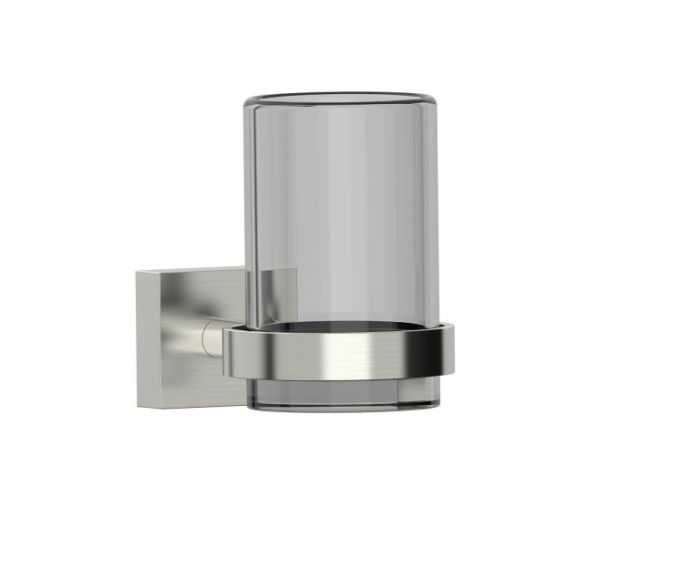 montage muraled Bathroom Tumbler Cup & Toothbrush Holder with verre givré MADRID 262660 nickel brossé