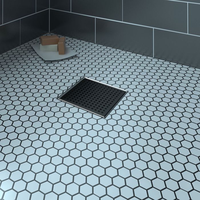 Grille carrée en noir mat 6 po x 6 po motif carré Drain carré noir mat
