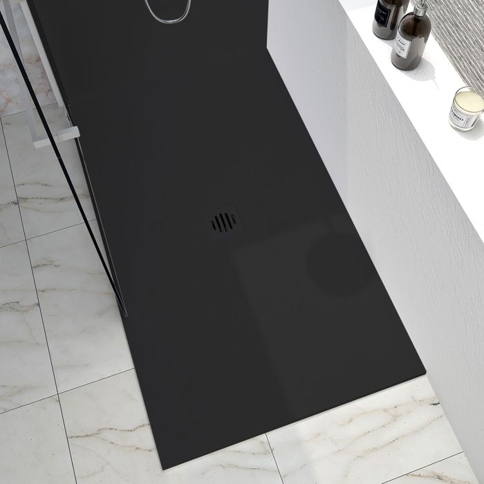 Base de douche Slate 42 x 36 po noir en coin mur à gauche
