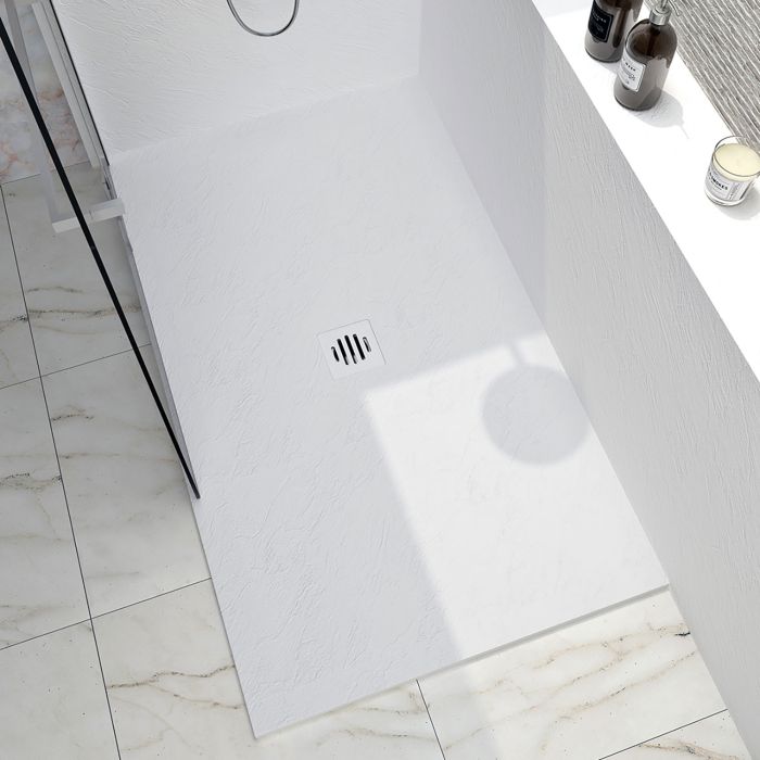 Base de douche Slate 42 x 36 po blanc mat en coin mur à gauche