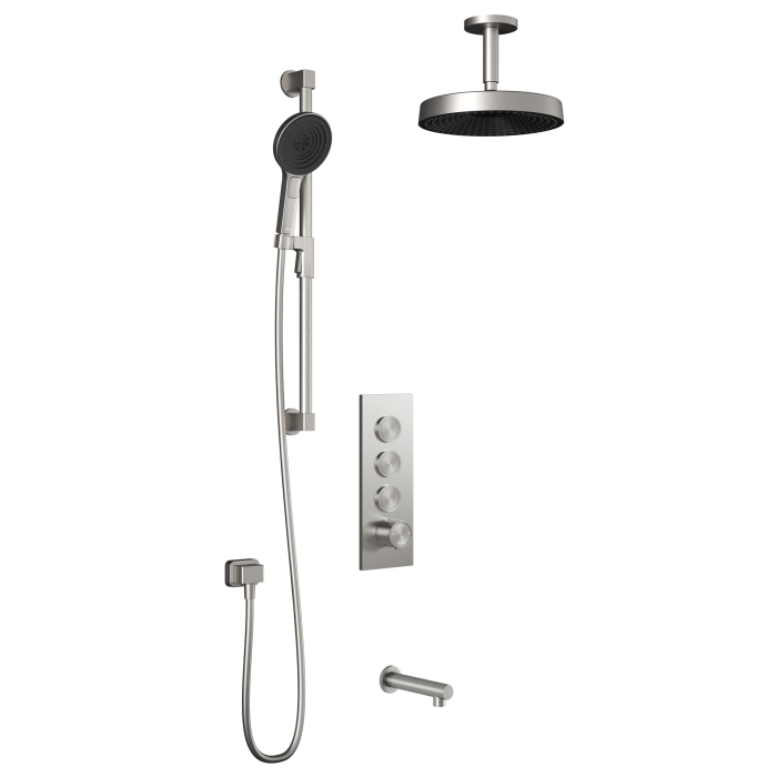 Premia - RoundOne TB3 Ensemble de douche à boutons-poussoirs (sans valve) - Bras vertical - Nickel pur PVS