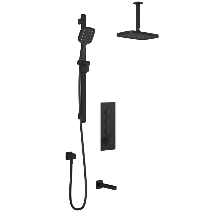 Plus - SquareOne TB3 Ensemble de douche avec valve à boutons-poussoirs - Bras vertical - Noir mat