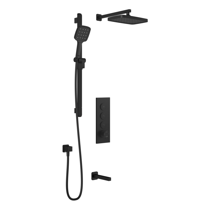 Plus - SquareOne TB3 Ensemble de douche à boutons-poussoirs (sans valve) - Bras mural - Noir mat