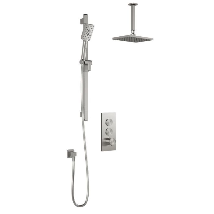 TB2 Ensemble de douche thermostatique avec valve à boutons-poussoirs Kareo 60 po Nickel pur PVS
