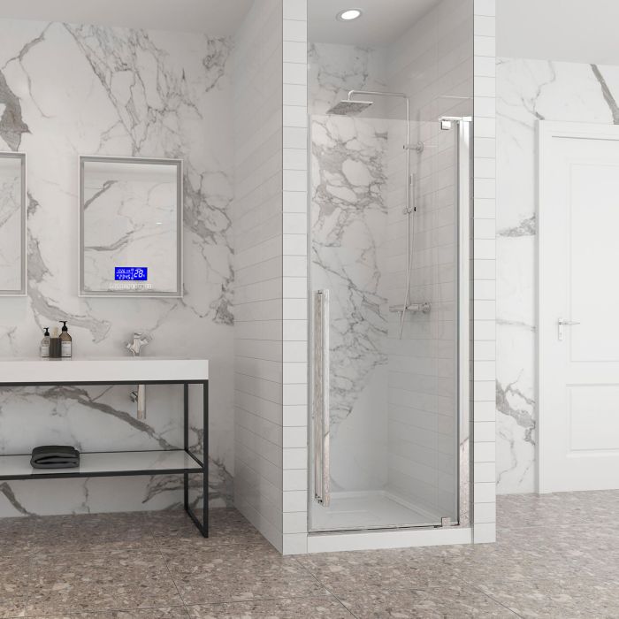 Porte de douche Amaly 32 po en alcôve chrome carré
