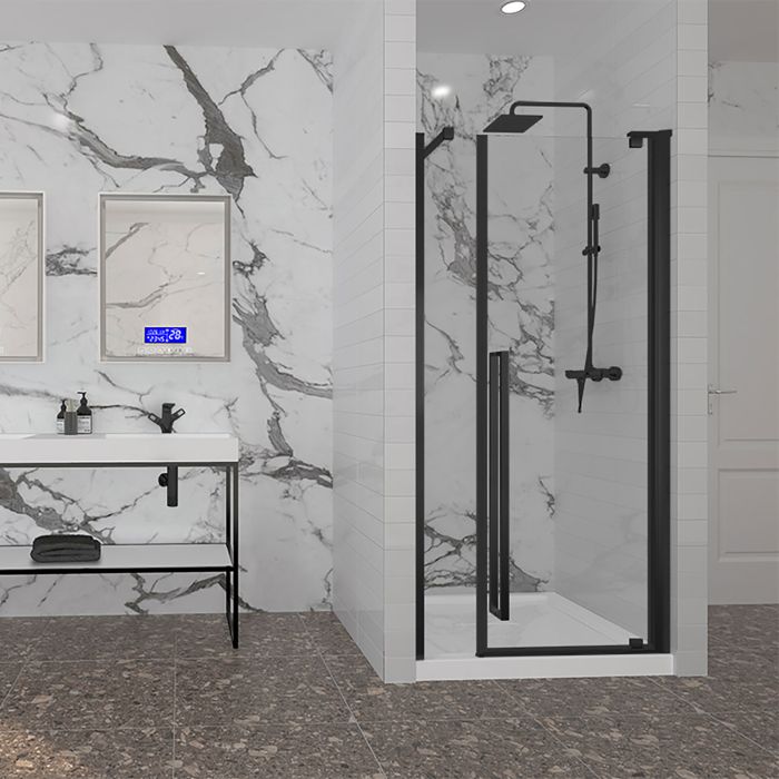 Porte de douche Amaly 42 po en alcôve noir mat rectangulaire porte décentrée