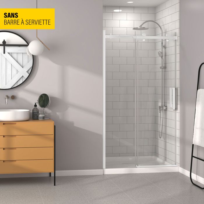 Porte de douche Bellini 48 po en alcôve blanc mat