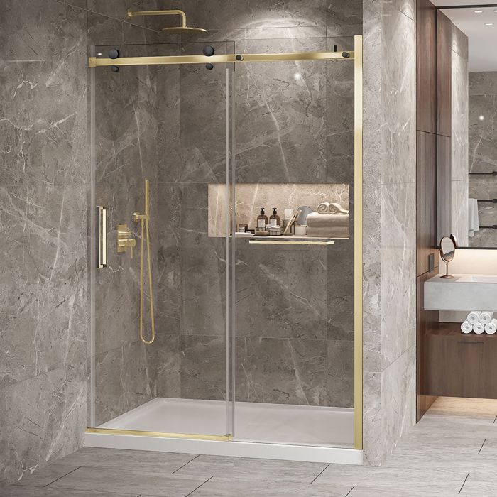 Porte de douche Bellini 2.0 60 po en alcôve or brossé en or brossé