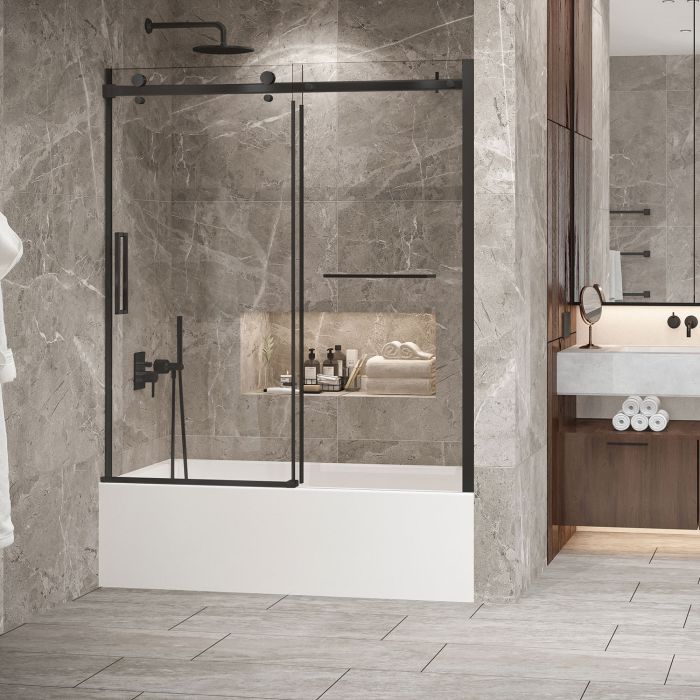 Porte de baignoire Bellini 2.0 60 po en alcôve noir mat