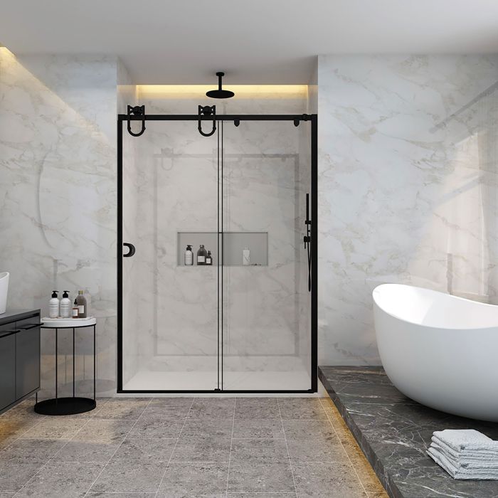Porte de douche Barn en alcôve en noir mat