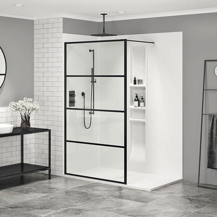 Écran de douche Indus 36 po noir mat en alcôve
