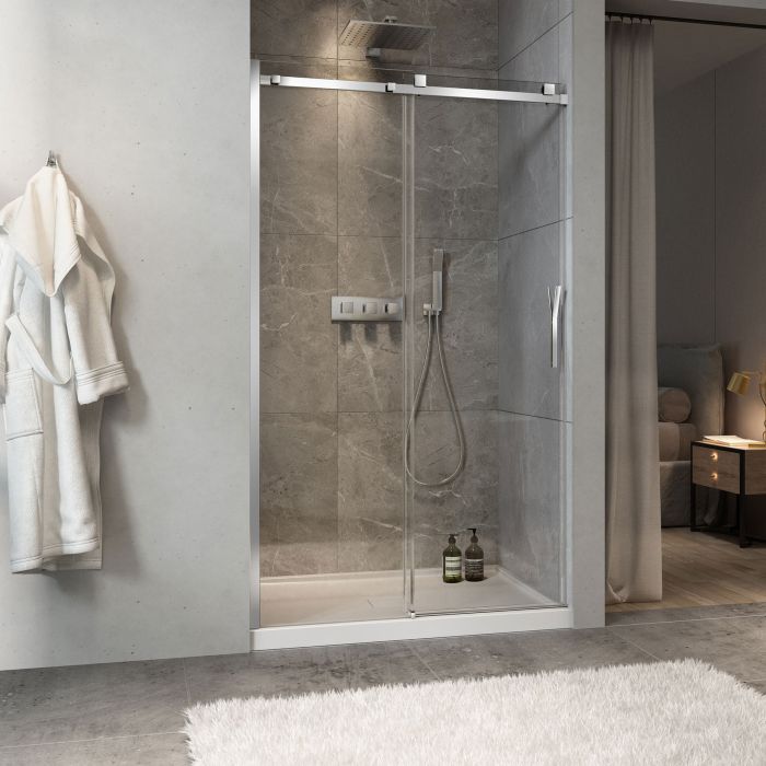 Porte de douche Minia 48 po en alcôve Chrome