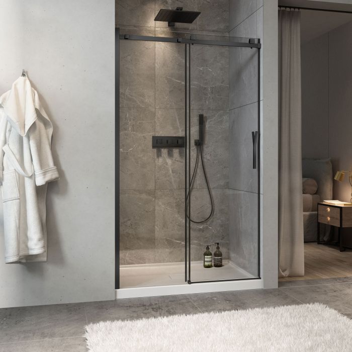 Porte de douche Minia 48 po en alcôve noir mat