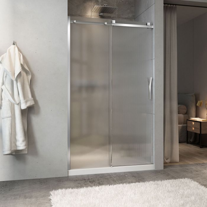 Porte de douche Minia 48 po en alcôve chrome porte à droite en chrome et verre flûte