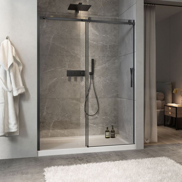 Porte de douche Minia 60 po en alcôve noir mat