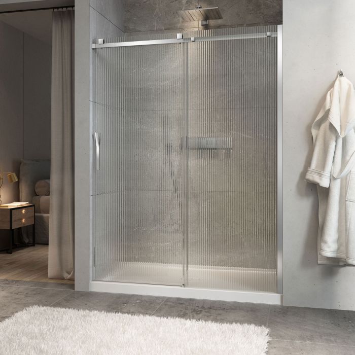 Porte de douche Minia 60 po en alcôve chrome porte à gauche en chrome et verre flûte